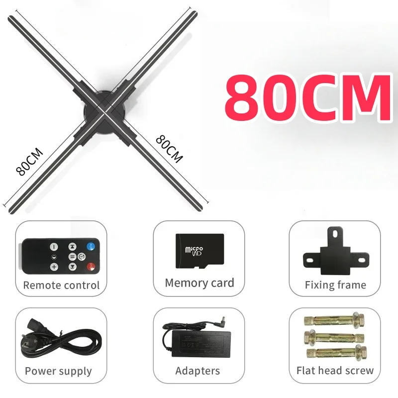 80cm 3D Hologram Fan Projector 928 LED beads 2000*928 Holographic Player support Video Shop Advertising Display Festival Light