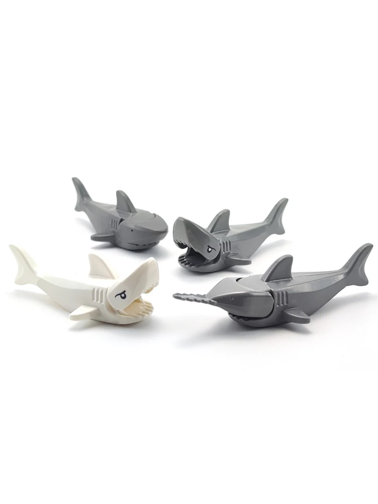 1 قطعة MOC اللبنات الحيوانية خشنة القرش الحيوان المشهد سلسلة القرش الغواصة الحيوان الديكور اللعب هدية الكريسماس