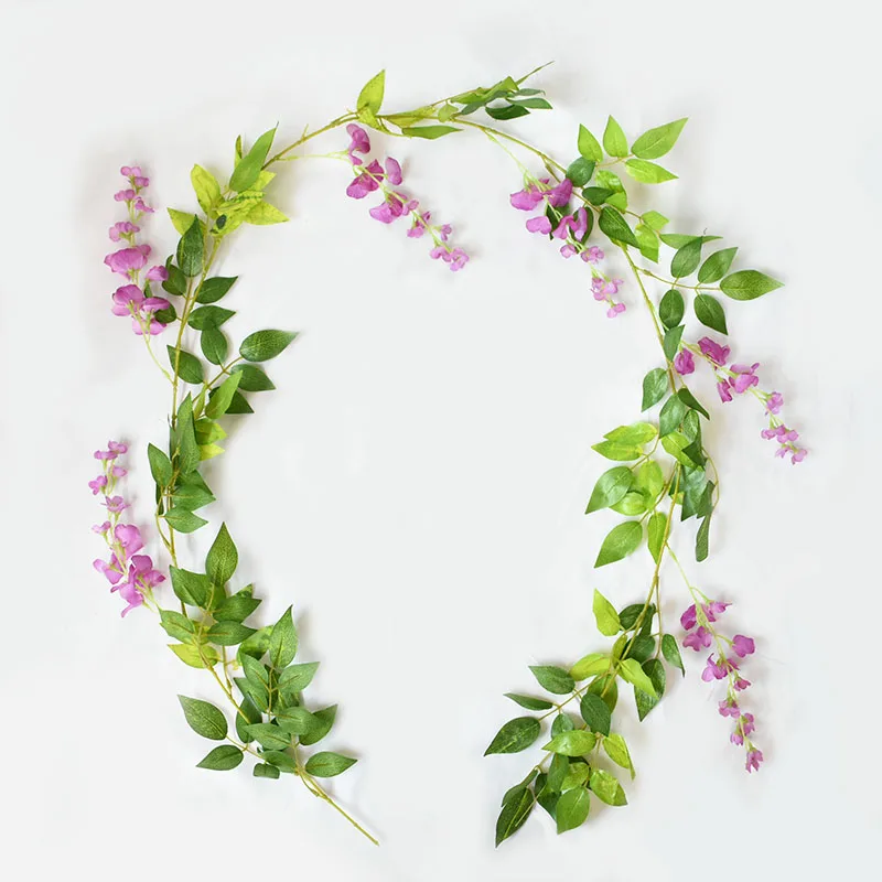 1szt White Wisteria Vine Ivy Cherry Blossoms Artificial Flower Garland Eucalyptus Leaves Rattan For Wedding Arch Home Room Decor