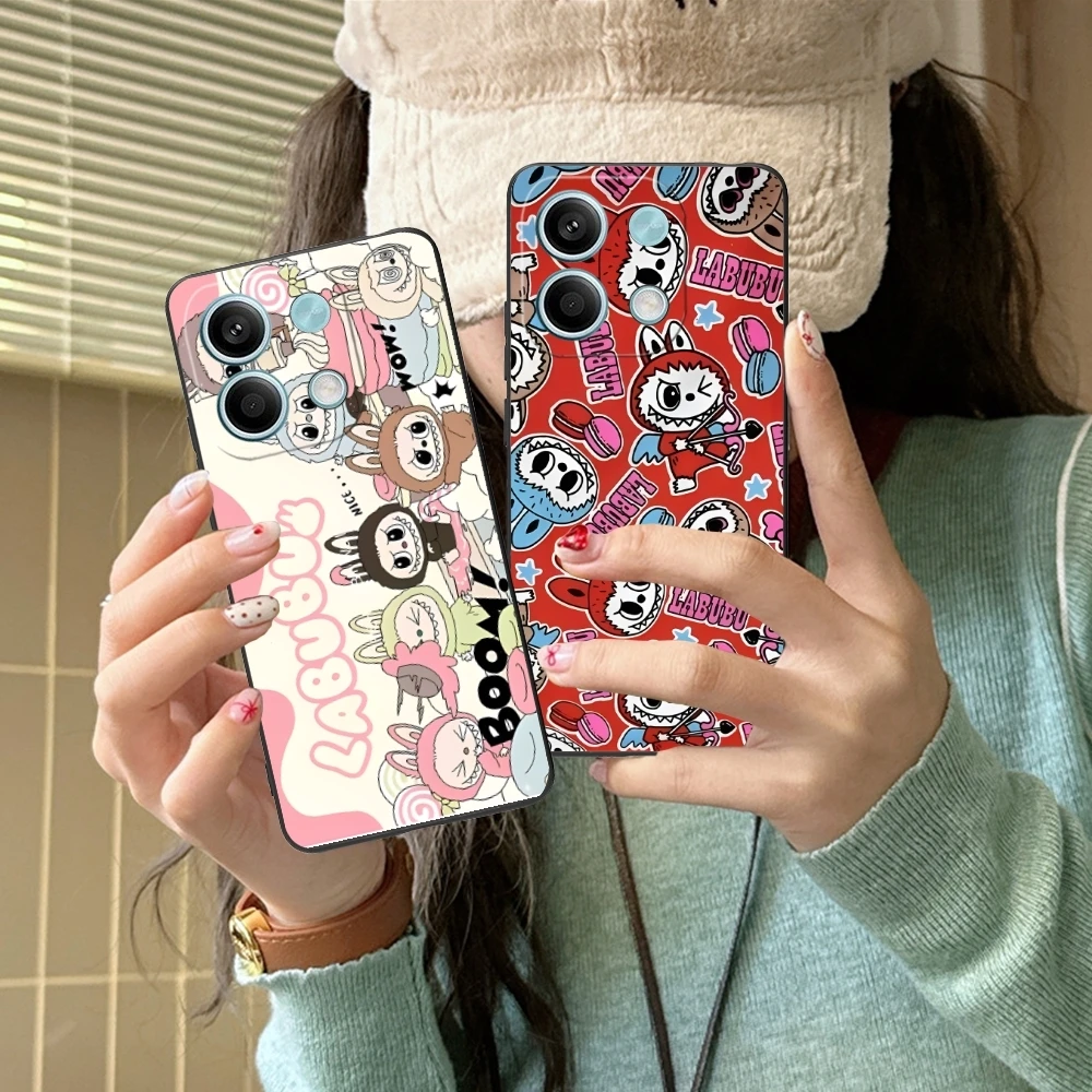 Cute Labubu Painting Mobile Cell Phone Case for Xiaomi Redmi Note 13 12 11 10 9 8 7 6 S A Pro Lite Plus 5G Black Cover Shell