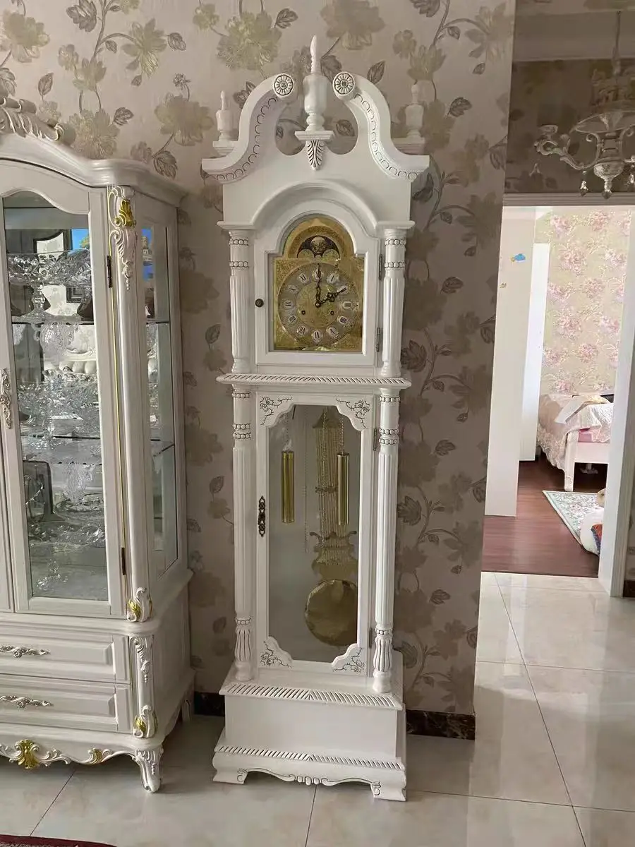 French Style the Grandfather Clock Living Room European Style Villa Retro Clock Vertical Clock White Large Pendulum Clock