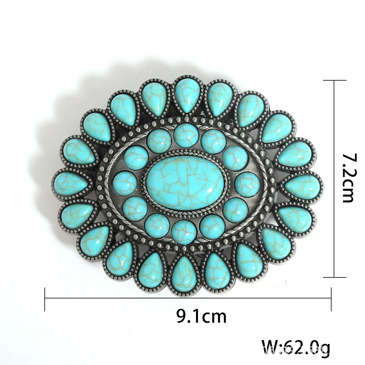 Western Vintage Zinc Alloy Inlaid Turquoise Belt Buckle, Fashionable and Versatile Belt Accessory