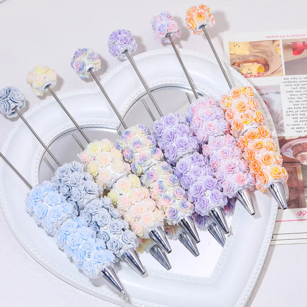 

20Pcs Rhinestone Plastic Beaded Pens Diamond Glitter Beadable Ballpoint Pens Beads for Jewelry Making School Pen for Student