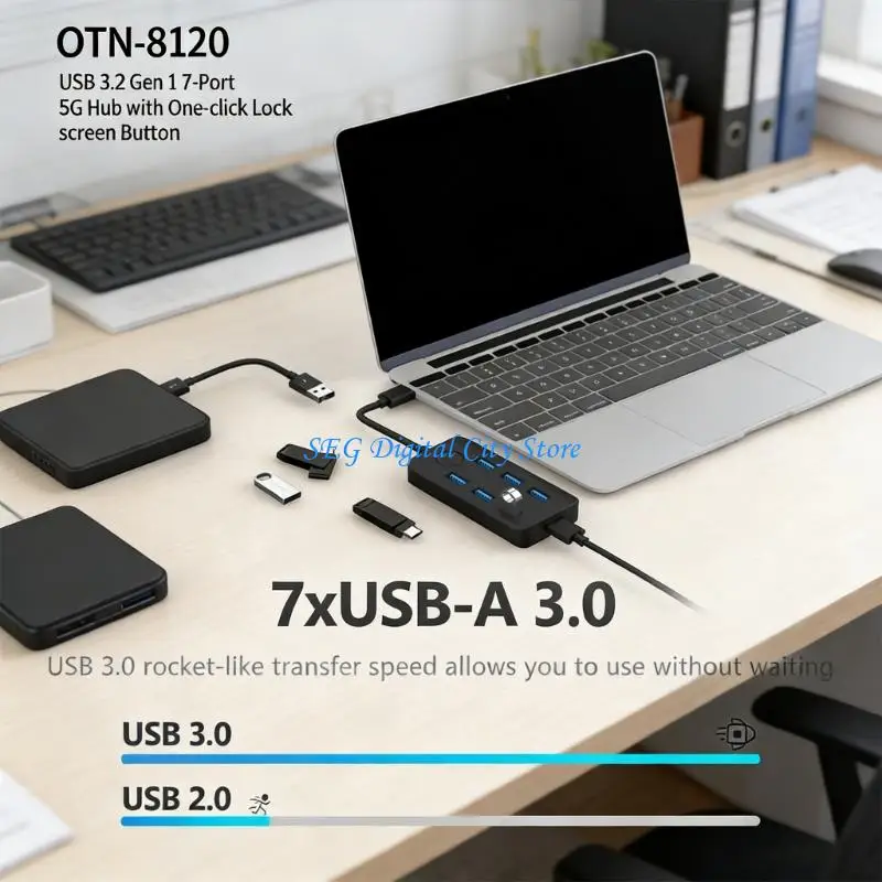 

U75B 7 In 1 USB Dock Securedly Lock Screen Technology USB3.0 Splitter Adapter