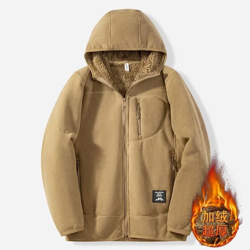 

New Autumn and Winter Fashion Solid Color Thickened Warm Lamb Fur Coat Men's Casual Loose Sports Large Size Hooded Jacket L-4XL