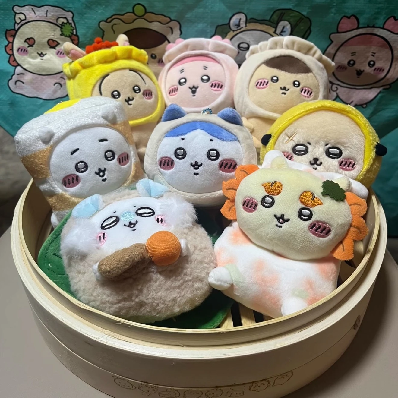 jiyi Yum Cha Series Plush Keychain Cute Usagi Hachiware jiyi Dim Sum Style Kawaii Doll Hong Kong Tea Gift Pendant