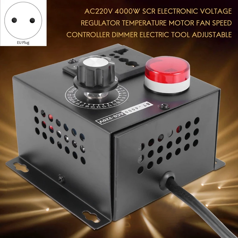 Ac220v 4000 واط Scr الإلكترونية الجهد المنظم درجة الحرارة المحرك مروحة سرعة تحكم باهتة أداة كهربائية قابل للتعديل ، الاتحاد الأوروبي التوصيل