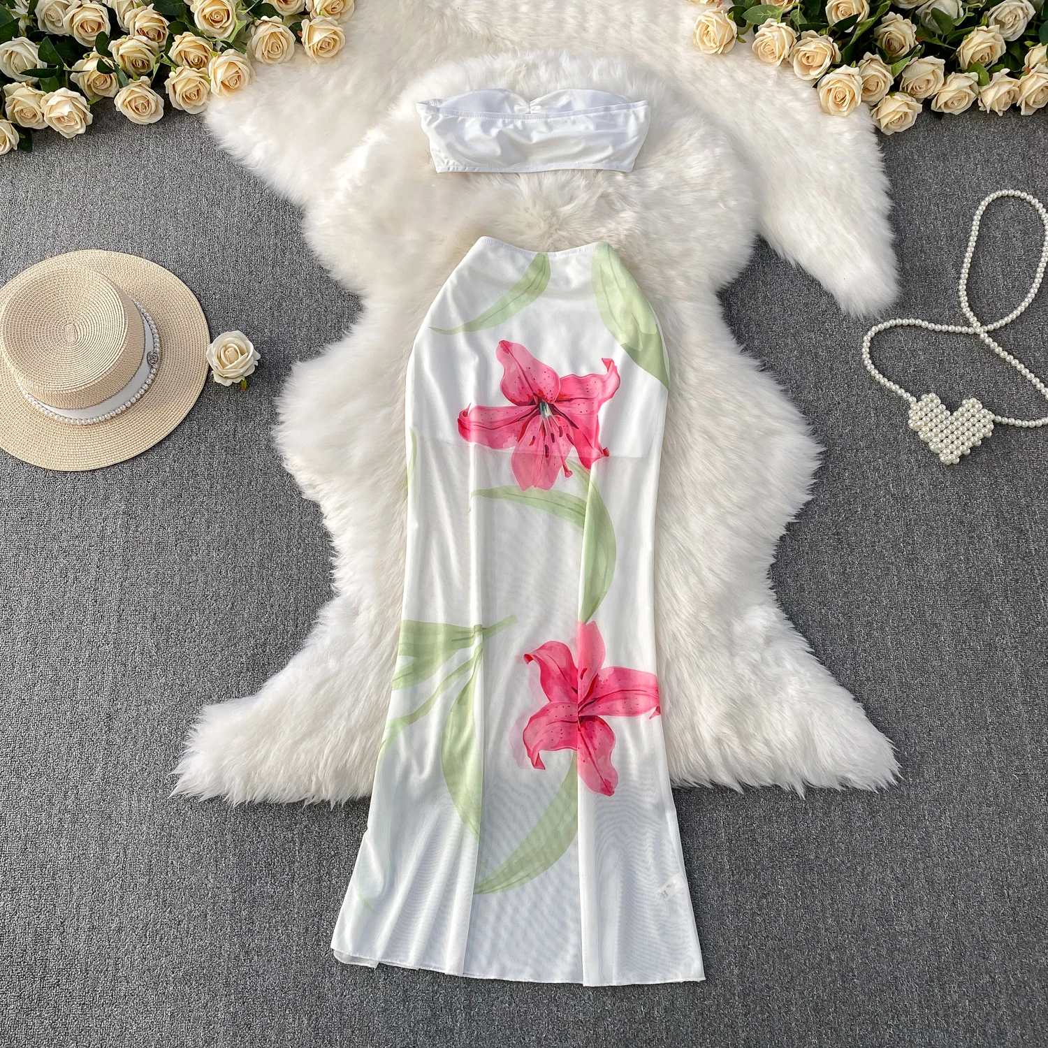 Senhora coreia conjuntos de moda feminina verão impressão tropical outfit ilha tailândia hip saia praia férias biquíni festa noite clube conjuntos