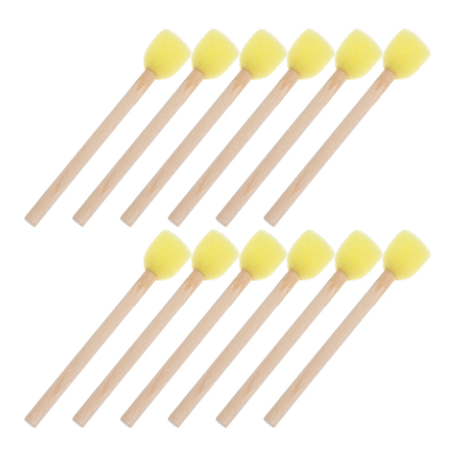 

12 Pcs Sponge Brush with Wooden Handle Foam Paint Brushes Yellow Pen Natural Painting Child Makeup Sponges