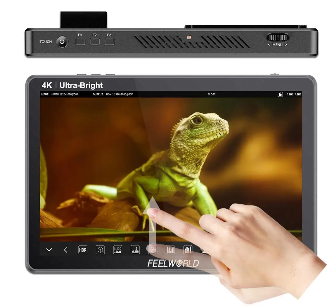 متوفر في المخزون شاشة FEELWORLD LUT11S مقاس 10.1 بوصة 2000nit شاشة لمس IPS فائقة السطوع 3DLUT 3G-SDI HDMI-متوافقة مع كاميرا DSLR