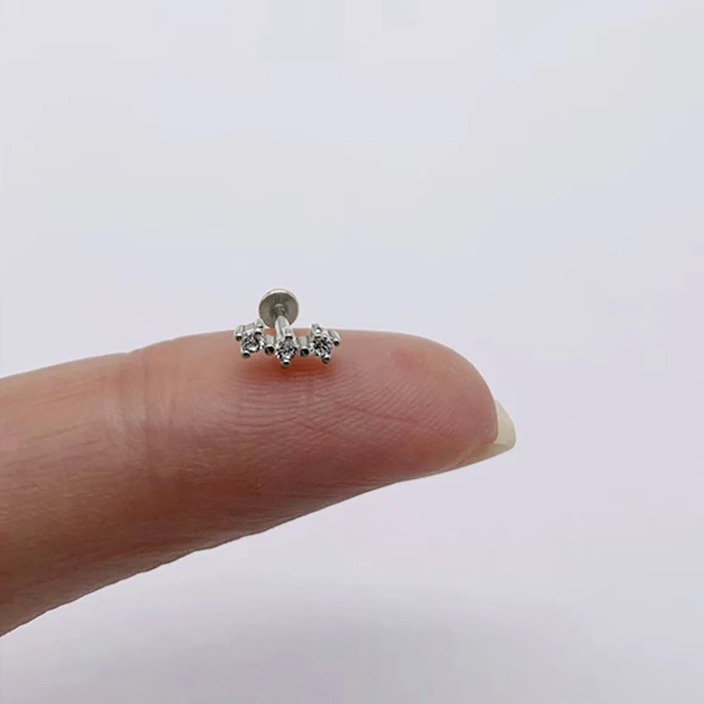 CANNER 1 Stück 925 Silber Glatte Sterne Mond Ohrstecker für Frauen 18 Karat Gold Flachkopf Gewinde Punktion Ohr Knochen Ins Edlen Schmuck