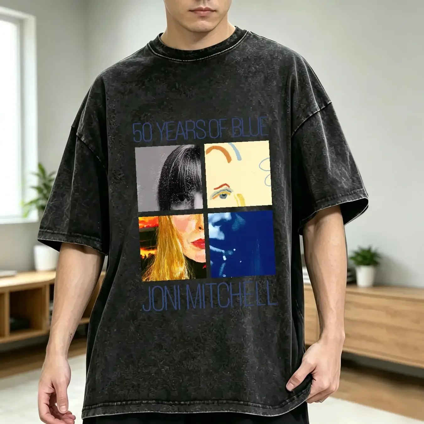 washed T Shirt Joni Mitchell 50 Years of Blue in White Full Size S To 5XL LL1637 vintage Washed graphic Stylish streetwear