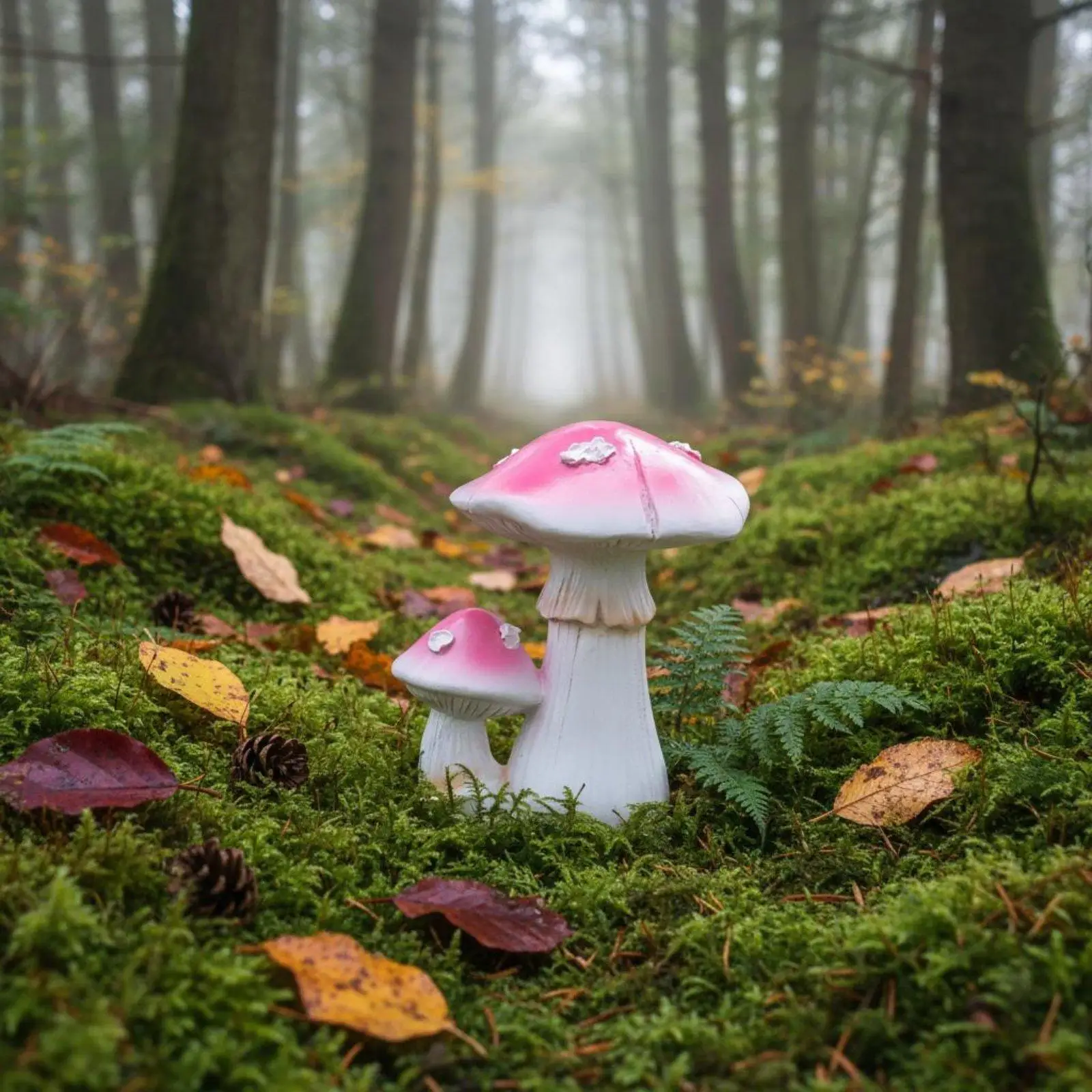 Resin Mushroom Figurine Realistic Design Mushroom Statue Weather-Resistant Toadstool Sculpture for Garden, Yard, Patio