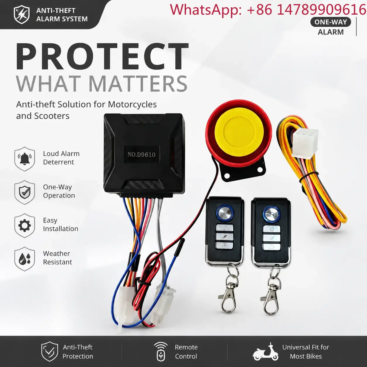 Motorcycle Waterproof Alarm One Way Universal Security Device Remote Control Anti Theft Shock Sensor Loud Horn