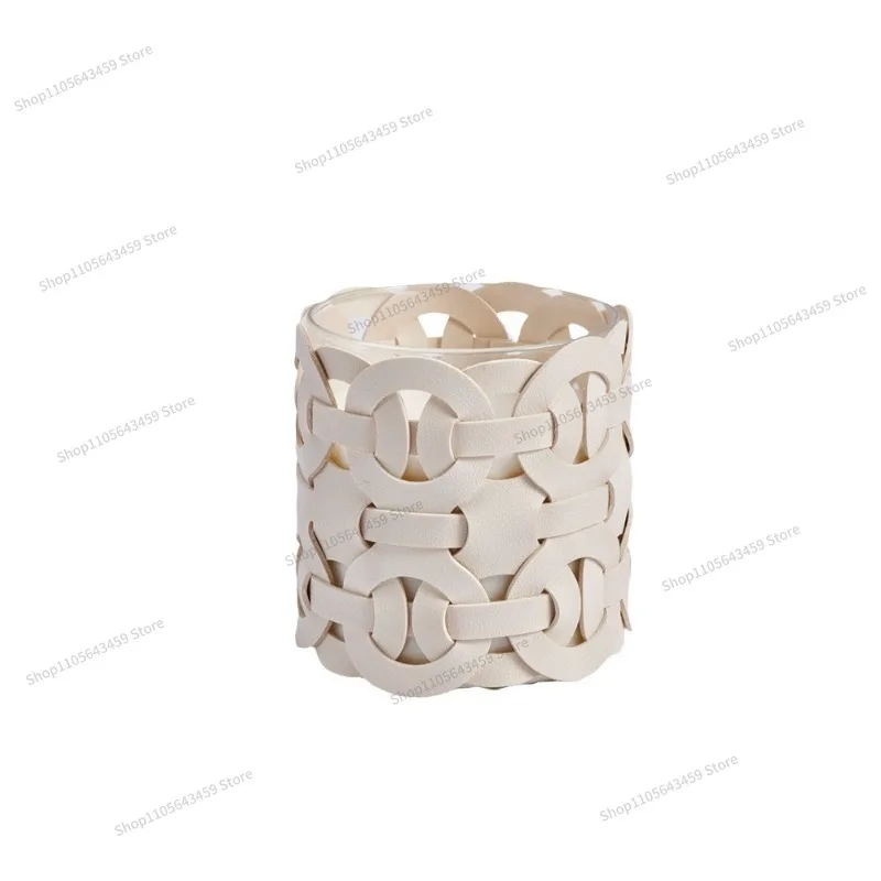 For modern art fireless aromatherapy glass leather fragrance candle hotel model room living room bedroom desktop
