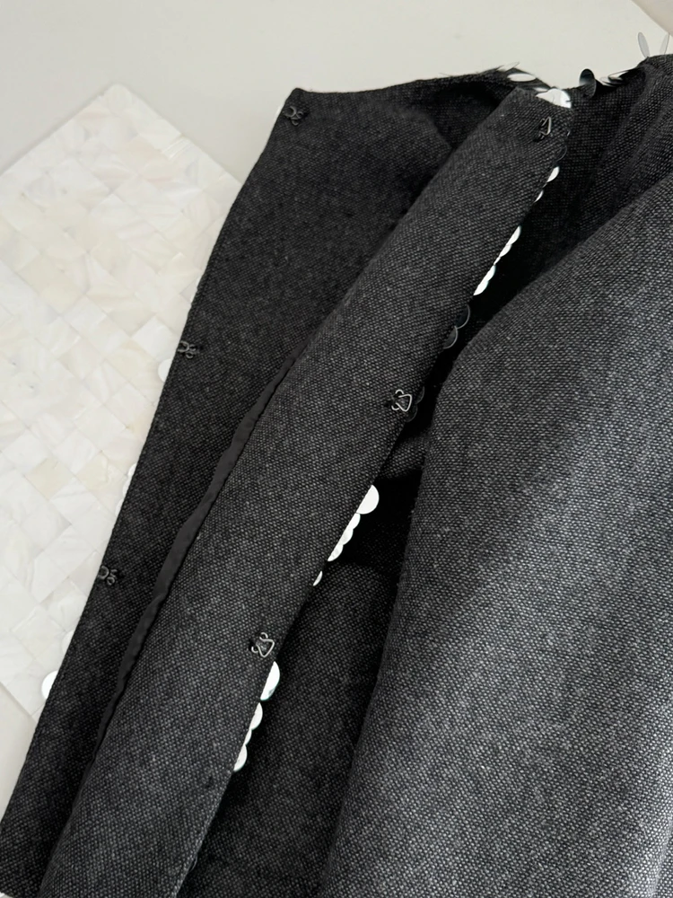 Luxe Lovertjes korte jas Vrouwen 2023 Nieuwe O-hals lange mouwen zakken jas Club kleding Lente Herfst Vintage INKEO 4O116