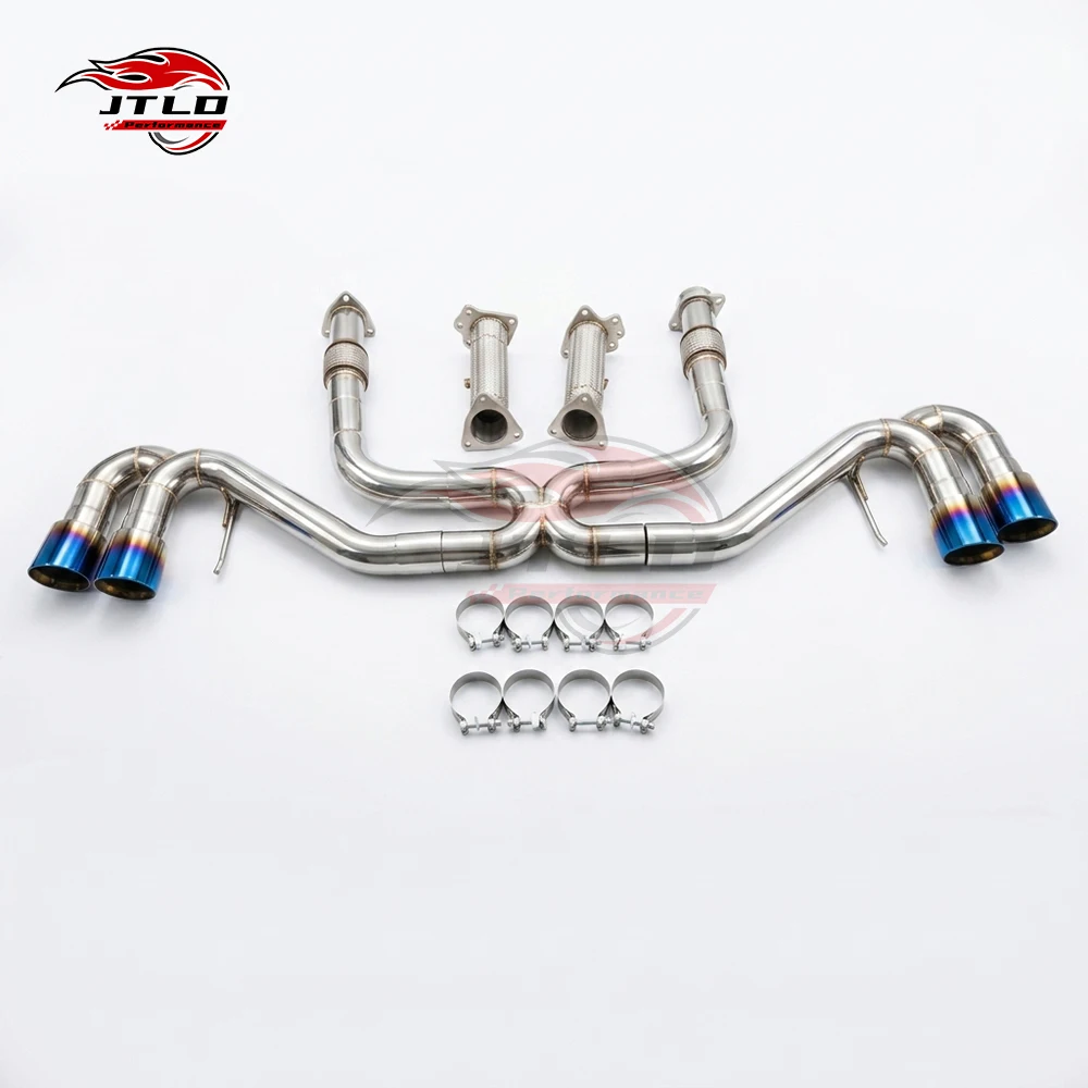 Precision Engineered Exhaust System For Corvette C8 V8, Optimized Pipe Flow, Custom Black/Blue Tailpipes, Sporty Look & Sound