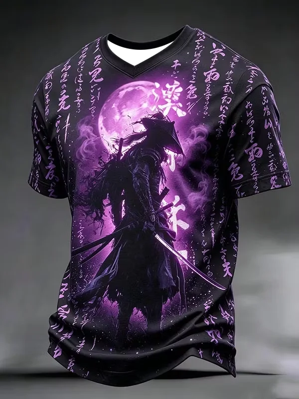 2027 Summer Men's Best-selling Japanese Samurai Culture Printed 3D Pattern Moisture-Wicking Family Version Casual T-Shirt Top