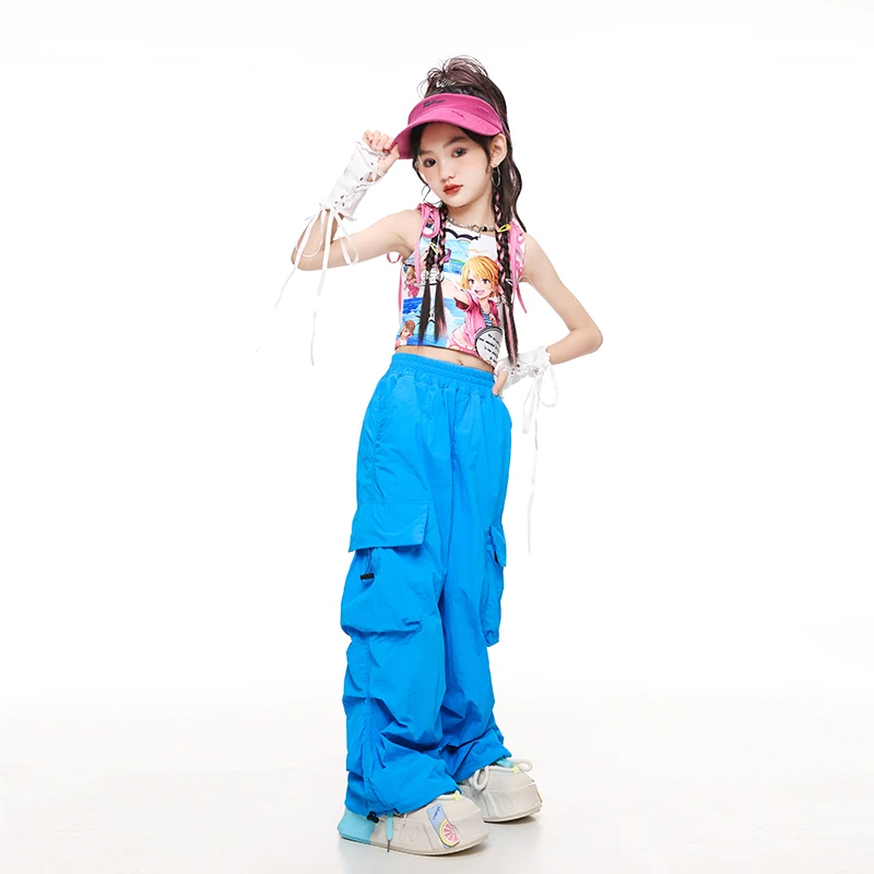 Ragazze Hip Hop Dolce Crop Top Street Dance Pantaloni cargo rosa T-shirt per bambini Pantaloni cargo Bambini Streetwear Jazz K-pop Set di vestiti