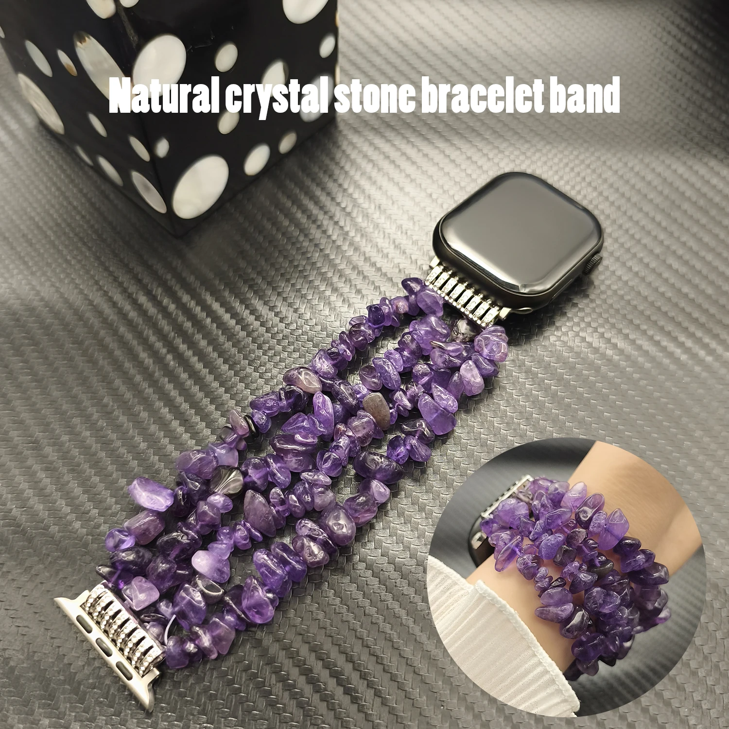Four Row Natural Crystal Bracelet Strap for Apple Watch 49 46 45 44 42-38mm Female Wristband for iWatch Ultra S10 S11 S9 SE-1