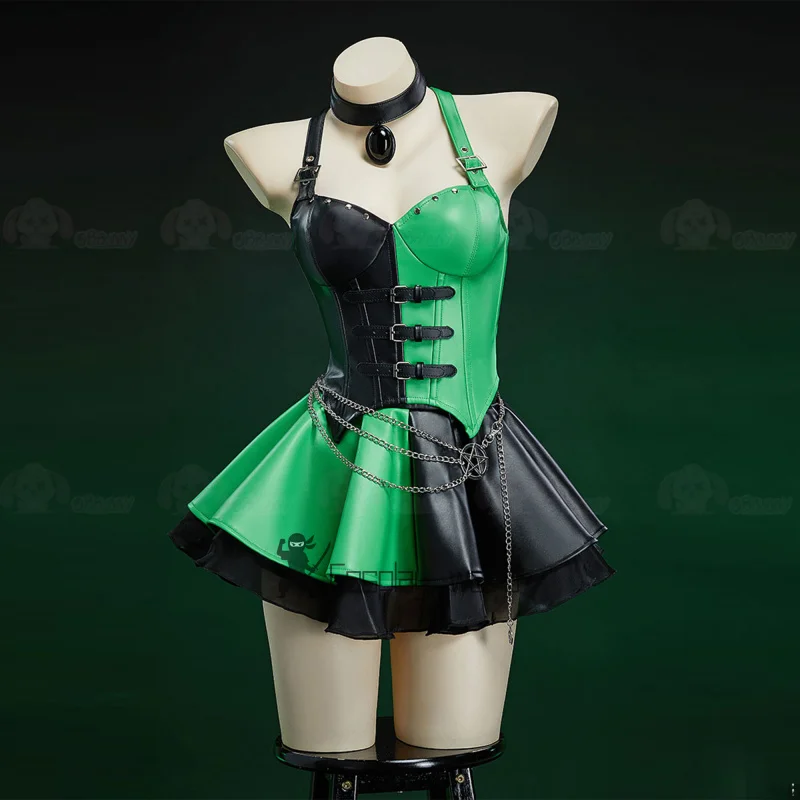

Kim Shego Cosplay Anime Costume Gothic Black Green Symmetrical Colorblocked Corset Skirt Halloween women's sexy fantasy uniform