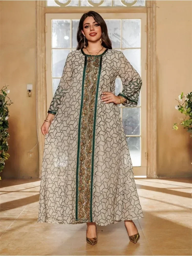 Robe longue brodée à paillettes pour femmes, caftan décontracté, marocain, turc, musulman, ramadan, aïd, saoudien, Dubaï, mode