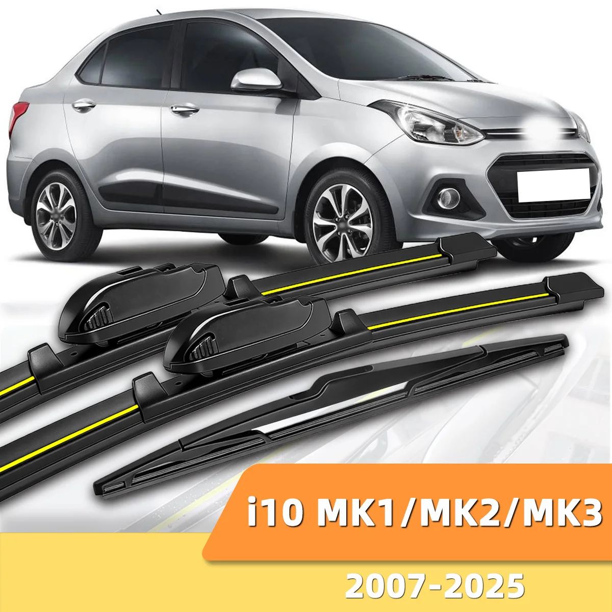 

Подходят для Hyundai i10 MK1/MK2/MK3 2007-2025: Прочные передние и задние дворники для автомобильных стекол (2009, 2015)