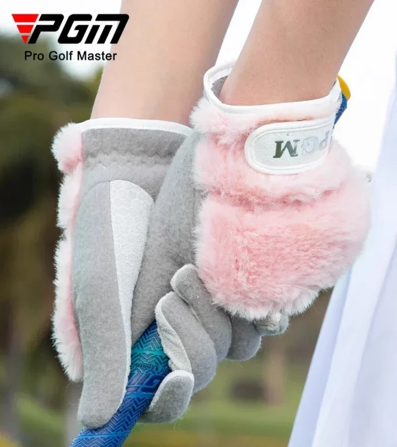 

PGM 1 Pair Women Winter Warm Golf Gloves Ladies Plush Thicken Sports Mittens Skidproof Particles Hook & Loop Golf Finger Cover