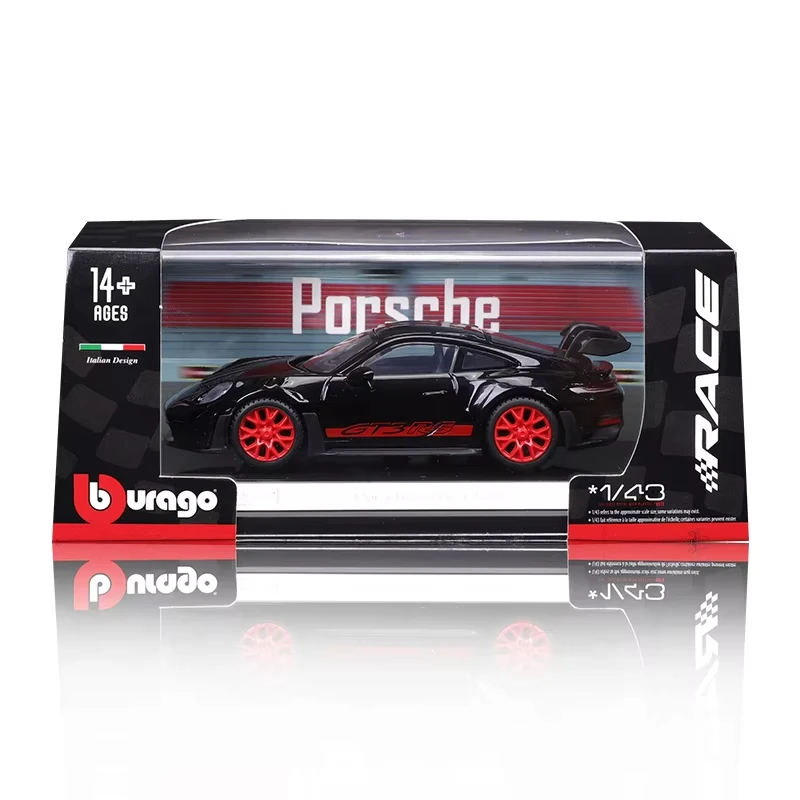 متوفر 1:43 Bburago Porsche 911 GT3 RS غطاء غبار بورش 963 صندوق أكريليك 24 ساعة لو مان بطل رالي سبيكة سيارة لعبة مجسمة هدية