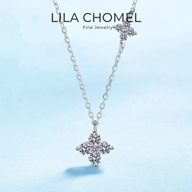 Women Valentine's Day 18K White Gold Lover Birthday Gift 0.52CT Moissanite Diamond PT950 Girl Friend Four Leaf Clover Necklaces
