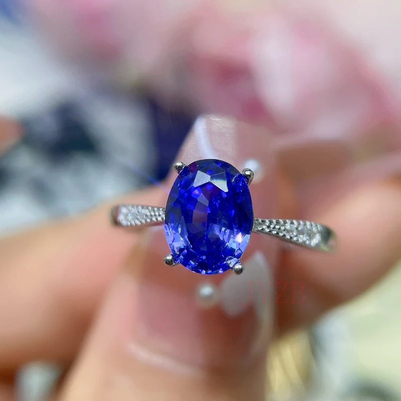 

925 pure silver natural Tanzanite light luxury ring niche design INS high-end diamond inset opening ring