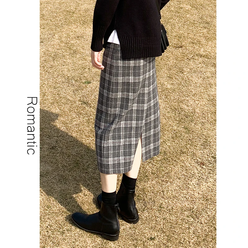 

Новая клетчатая юбка-миди из полиэстера для женщин, зимний сезон, модная юбка средней длины