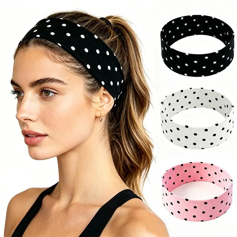 Gepunktetes Yoga-Stirnband, elastisches Stirnband für Mode, Make-up, Sport, Fitness, schweißabsorbierendes Haarband – Detail 2