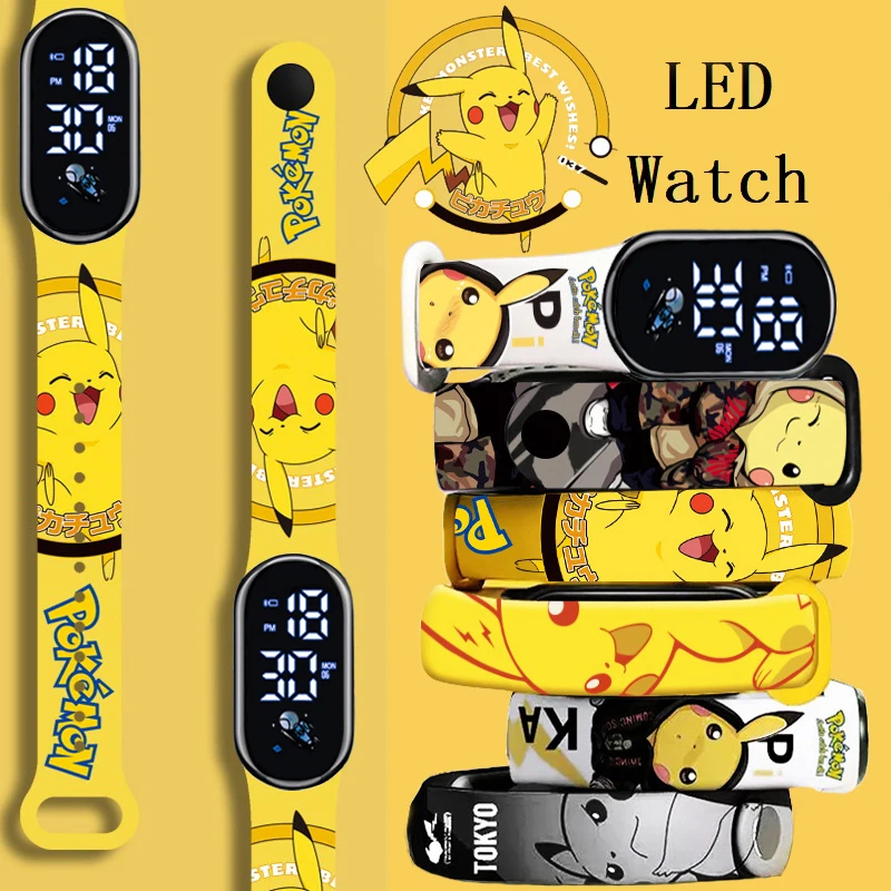 

Pokemon Strap LED Electronic Watch Fashion Colorful Bracelet Touch Waterproof Anime Character Pikachu Kid Digital Watches