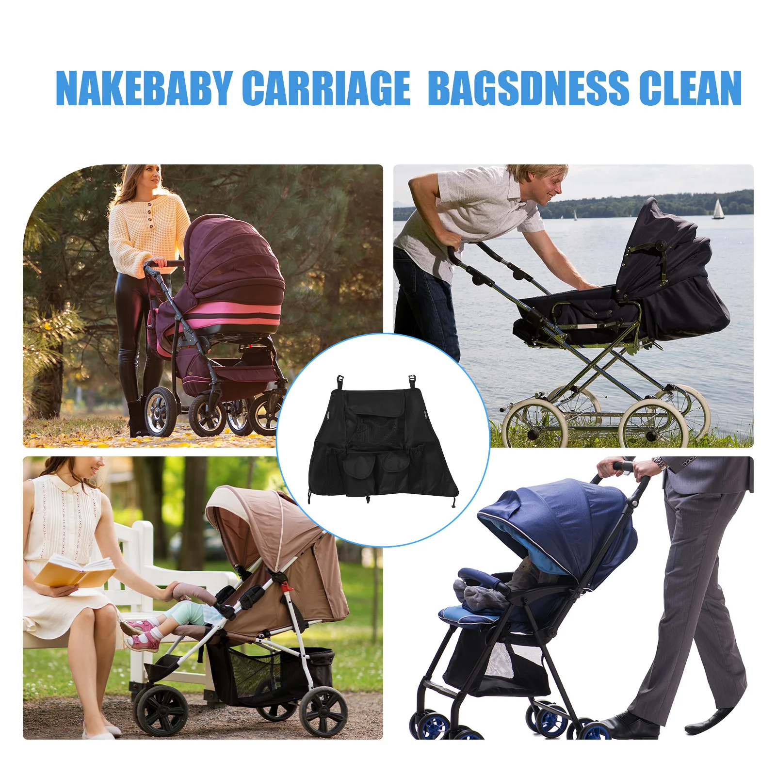 

Сумка-органайзер для коляски большой емкости, универсальная, подходит для детских подгузников, бутылочек, регулируемая сетчатая подвесная сумка для хранения, коляска