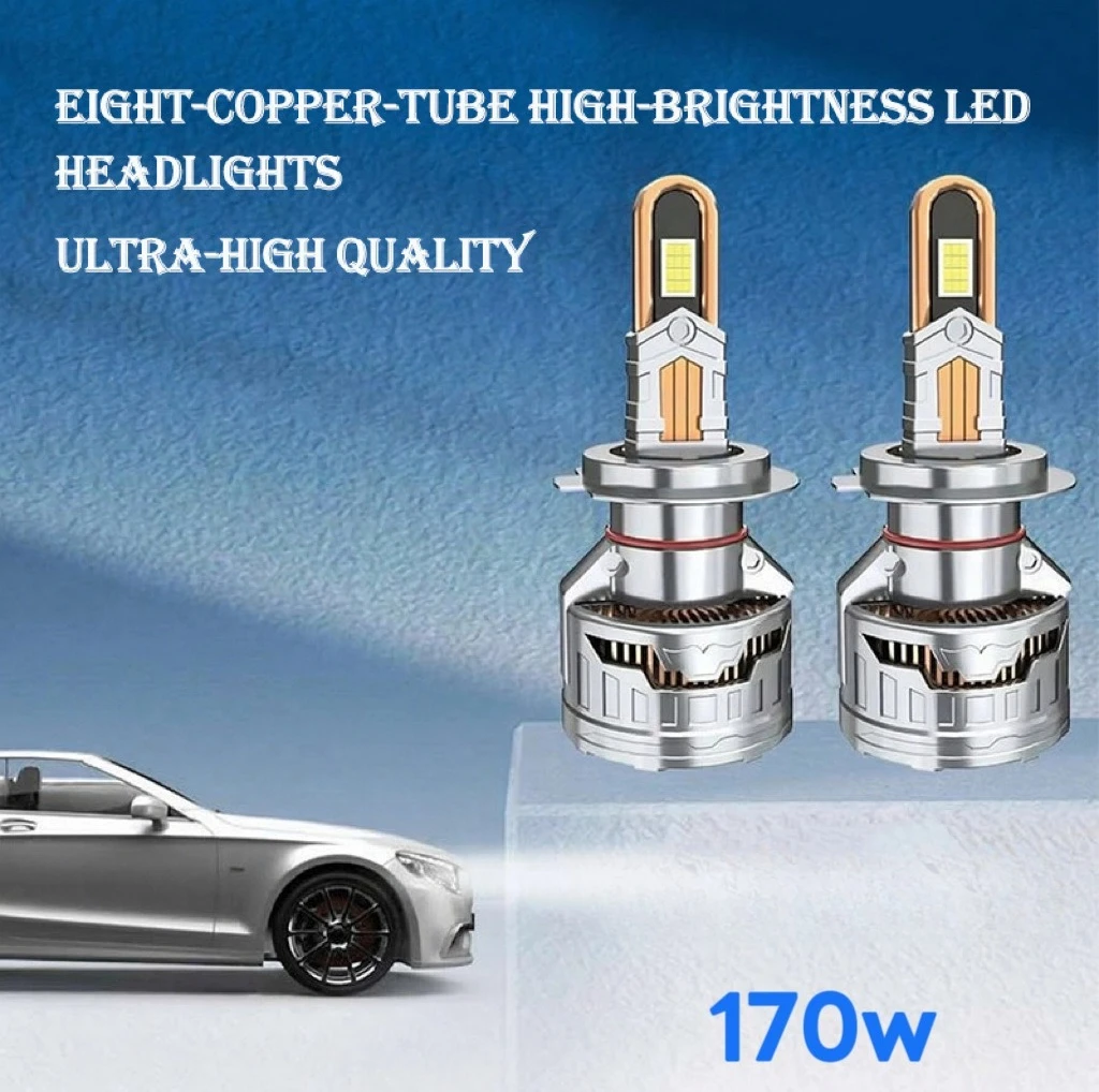 NXY 170W LED Headlight Bulb 8 Copper Tube High Power Super Bright H1 H4 Hi Lo Beam Car Motorcycle Headlamp 12V Retrofit Light view 2