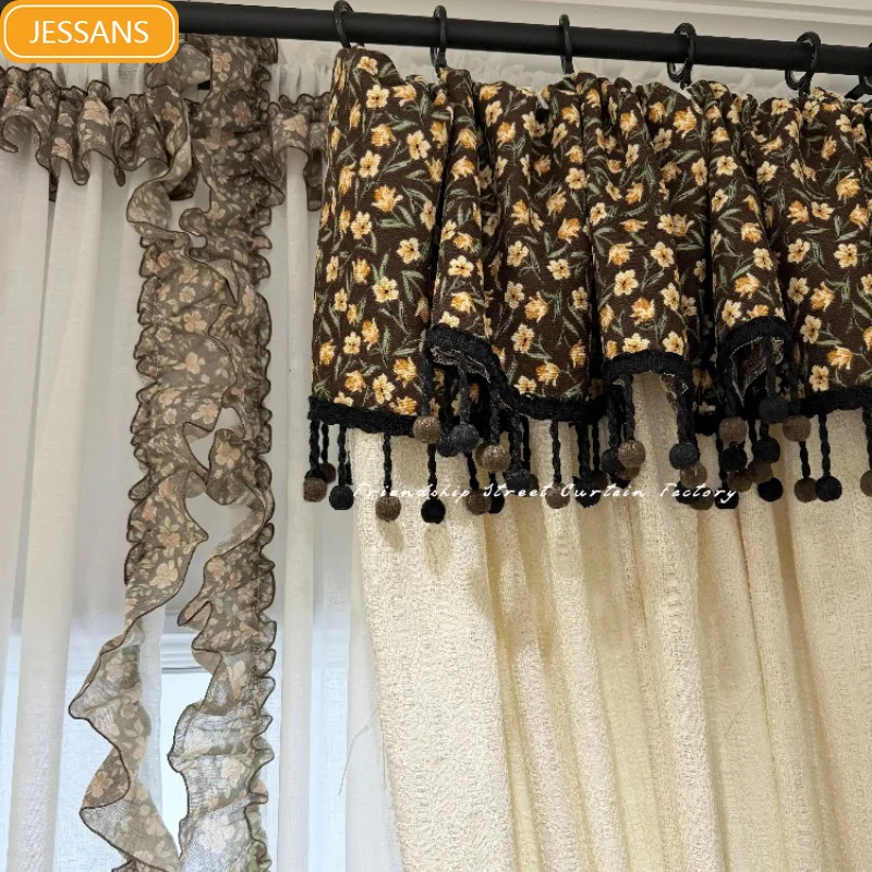 New Rural Retro Floral Window Screen Splicing Curtains for Living Room Bedroom Curtains Customized Finished Products