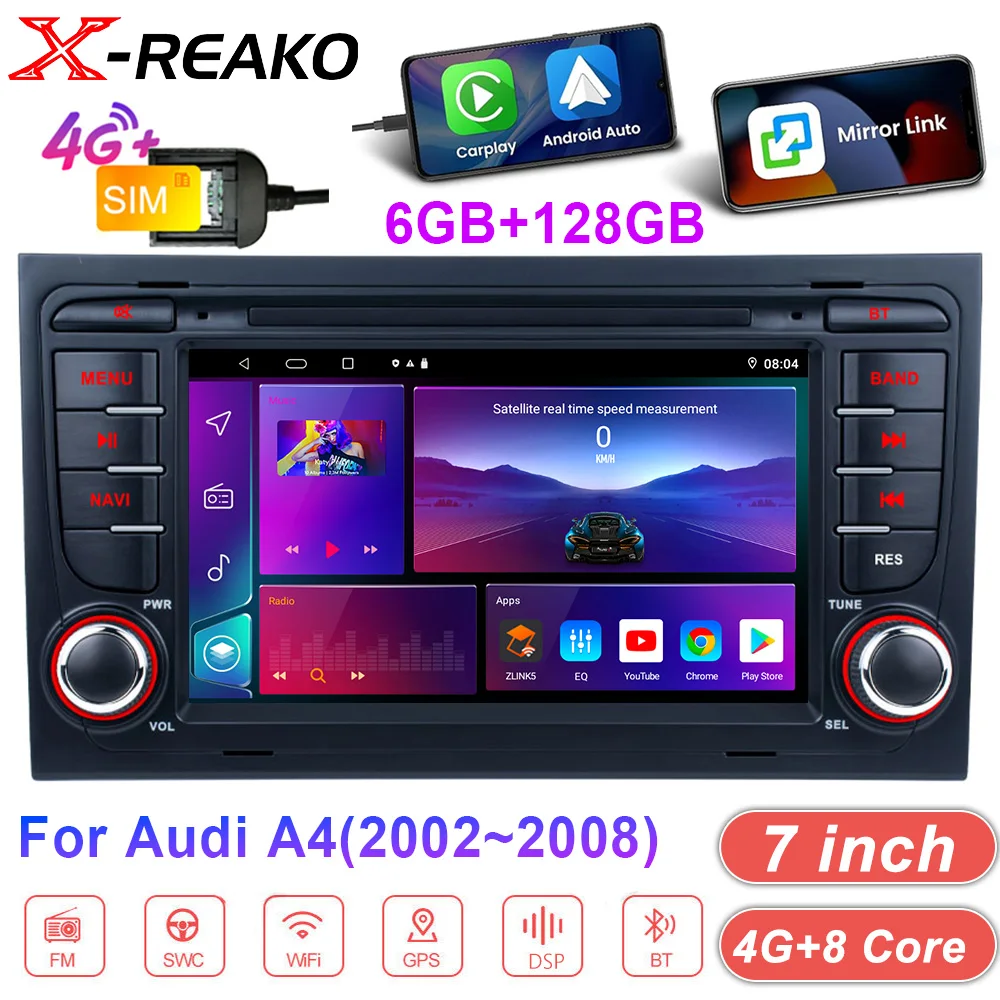 Android Auto 2Din Car Radio GPS For Audi A4 (2002~2008)  Car Multimedia Video Player Stereo RDS DSP WIFI Autoradio Carplay