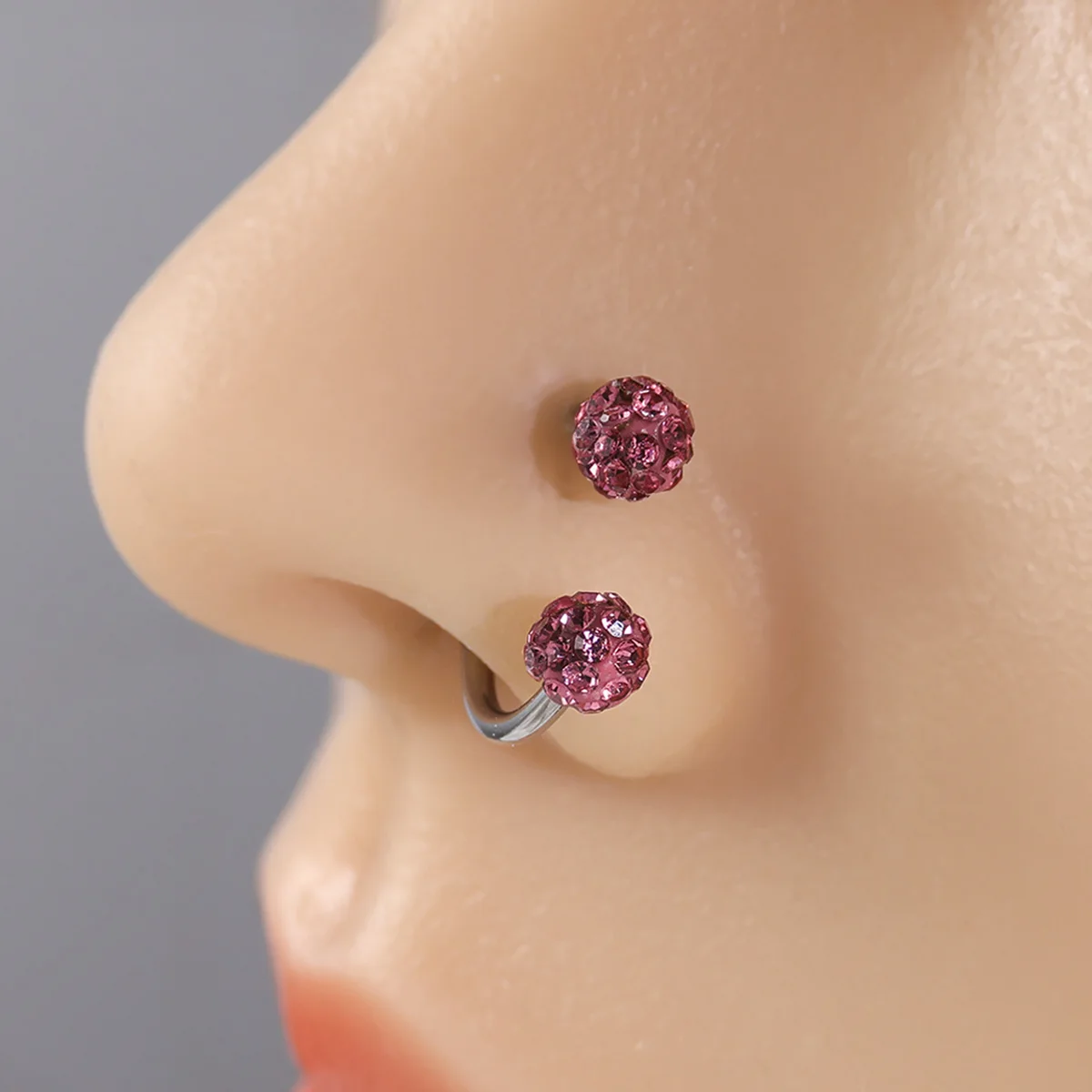 Colored Crystal Ball C-Shape Horseshoe Nose Ring Earrings