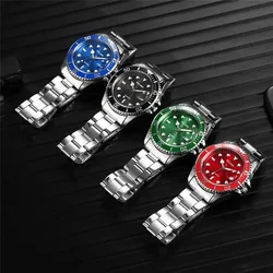 Montre à quartz de luxe pour hommes, montres d'affaires, cadran bleu, calendrier, bracelet en acier inoxydable, mode masculine, horloge-bracelet