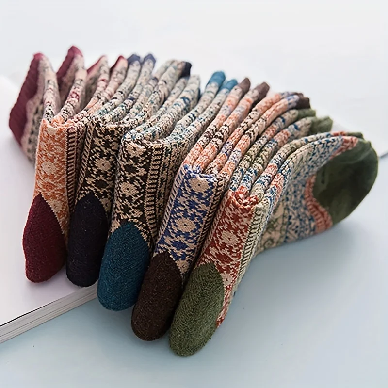 5 Paar Winter-Retro-Dicksocken, weich und bequem, warme Sportsocken für draußen - das beste Geschenk für Frauen und Männer. – Detail 7