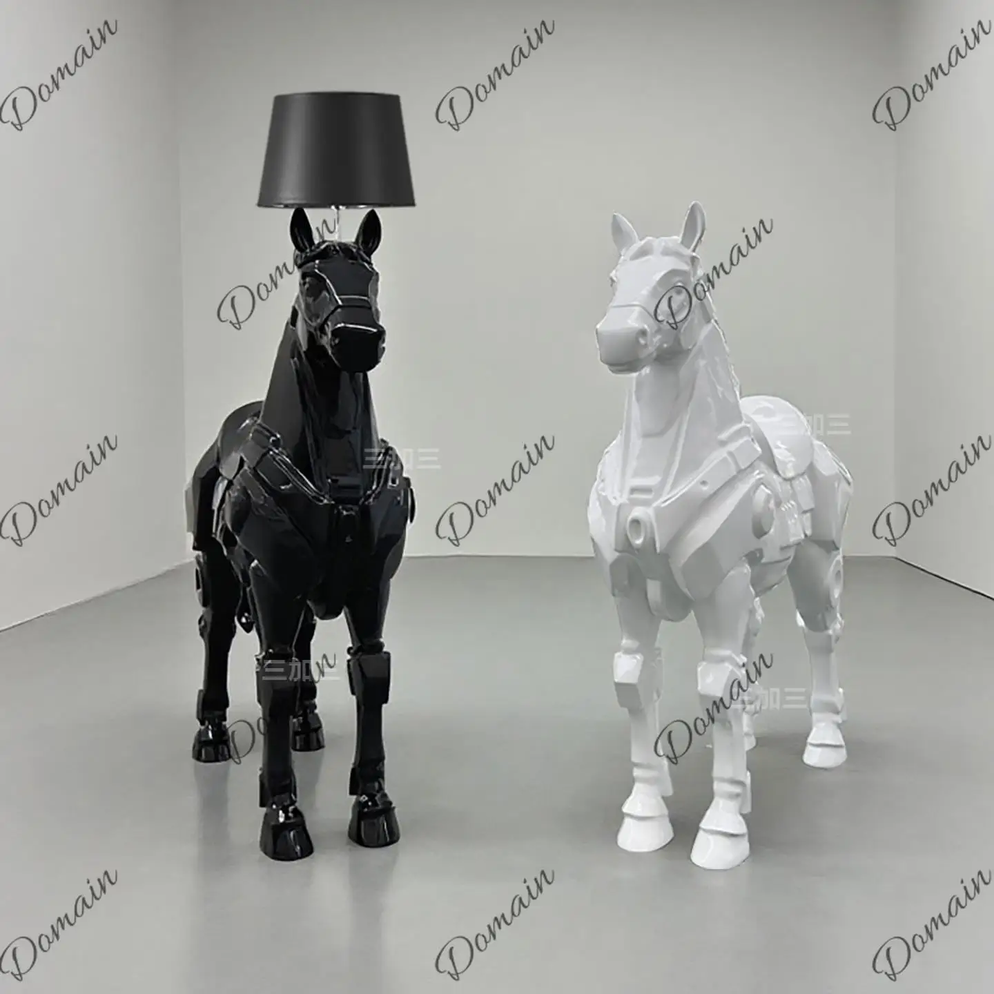 FRP mechanical war horse sculpture props ornament KTV stage half-body horse decorative floor lamp