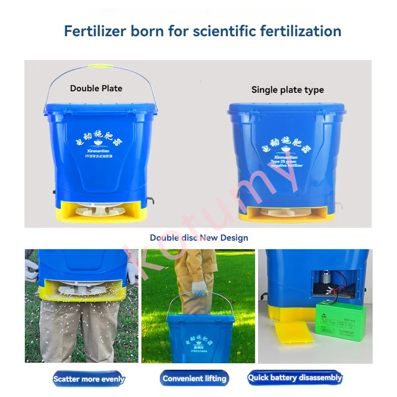 Applicatore di fertilizzante granulare da 25 litri Fertilizzante agricolo Dispositivo di medicazione superiore Macchina per fertilizzante Macchina per semina multifunzionale