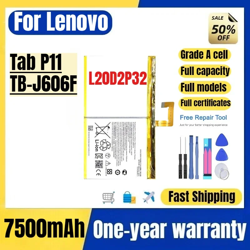 L20D2P32 for Lenovo Tab P11/TB-J606F Tablet Batteries High Quality High Capacity  Replacement Bateria Grade A Cell with Tools