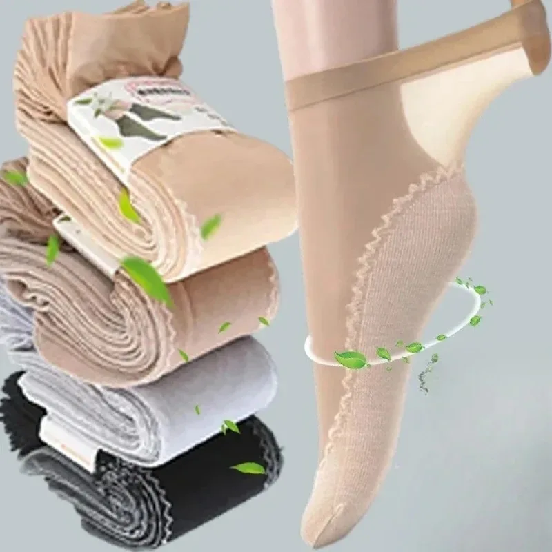 20/40pcs Women's Silky Anti Slip Cotton Sole Sheer Ankle High Tights Hosiery Socks Reinforced Toe Soft Comfort Breathable Socks