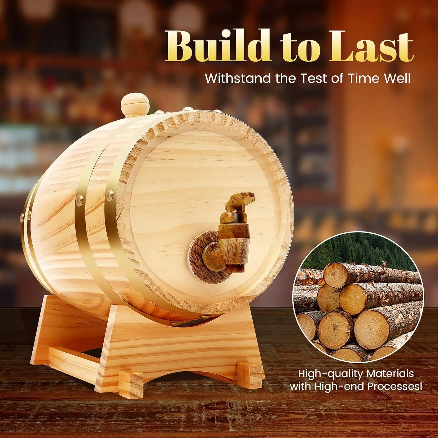 Barril de madera Barril pequeño de roble Barril de whisky de 3L hecho de madera Barril de vino de roble Barril de whisky W | Caballete y grifo para vino y decoración