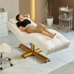 Cama moderna de lujo con base dorada para salón de belleza, cama de masaje de belleza con luz