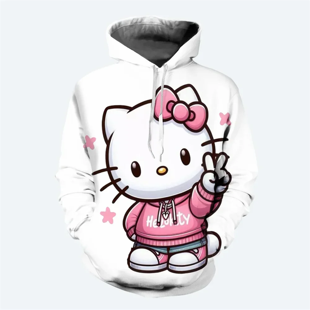 Hello Kitty Girls Hoodie Cartoon Hoodie 3D Printing Oversized Pullover Fashion New Women\'s Hoodie MINISO Women\'s Clothing