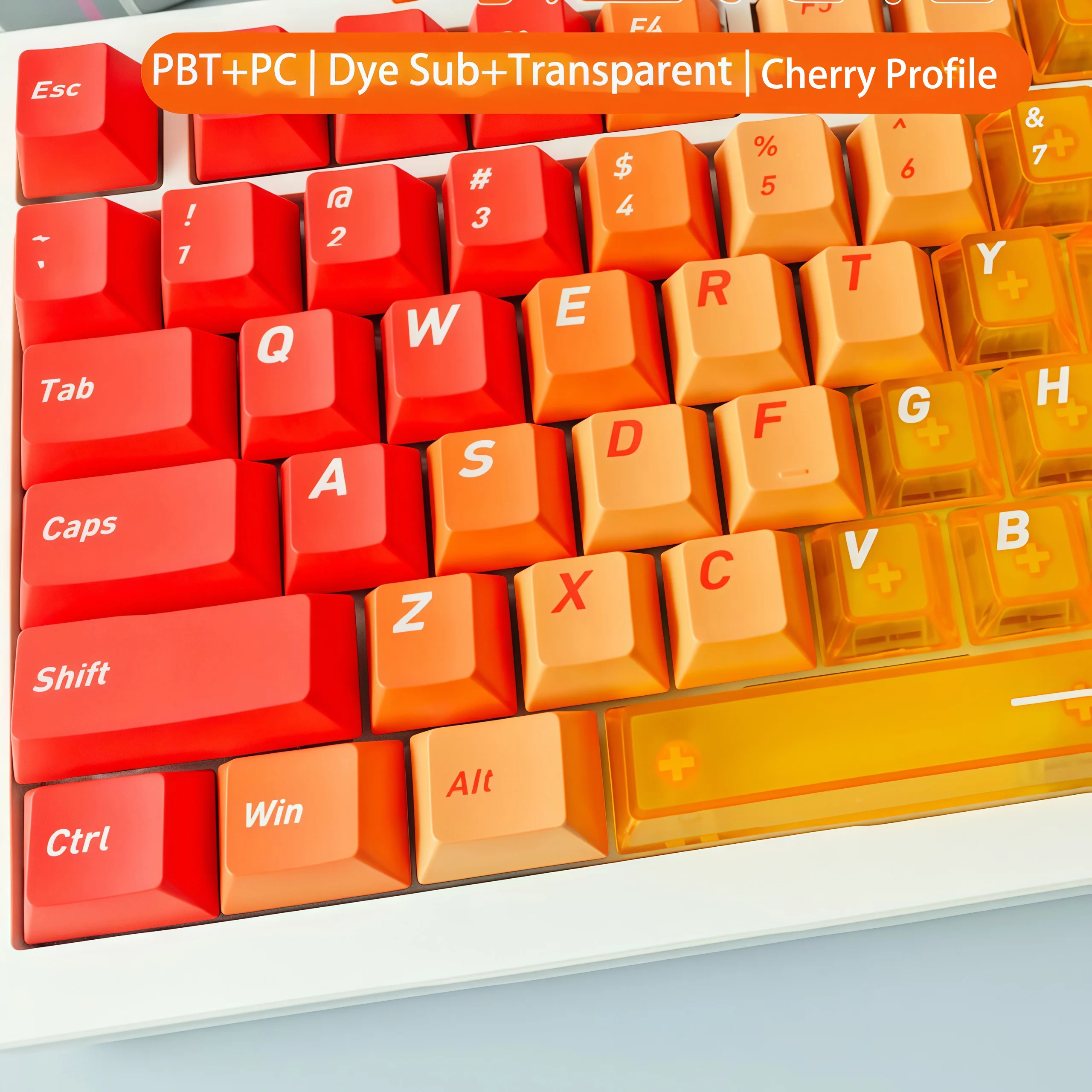 

136-клавишные колпачки для клавиш Sunset Orange Dye Sub PBT, туманные прозрачные колпачки для клавиш ПК, вишневый профиль для переключателей MX, механическая клавиатура