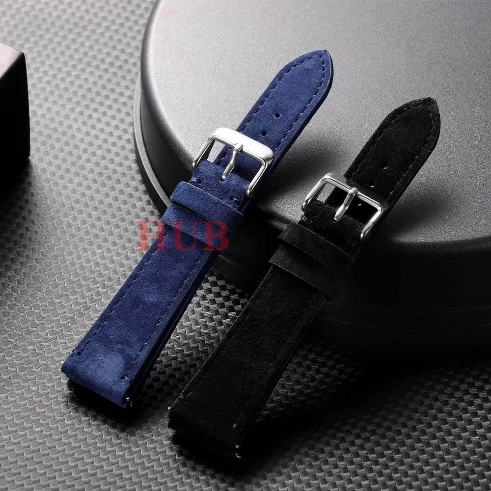 Suede Leather Watch Strap 20mm 22mm Grey Blue Black Brown Stitching Band Quick Release Belt Replacement Wristband Fit Most Watch